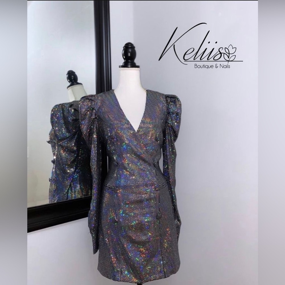 blazer mini dress with a surplice neck, structured shoulders - Picture 1 of 5